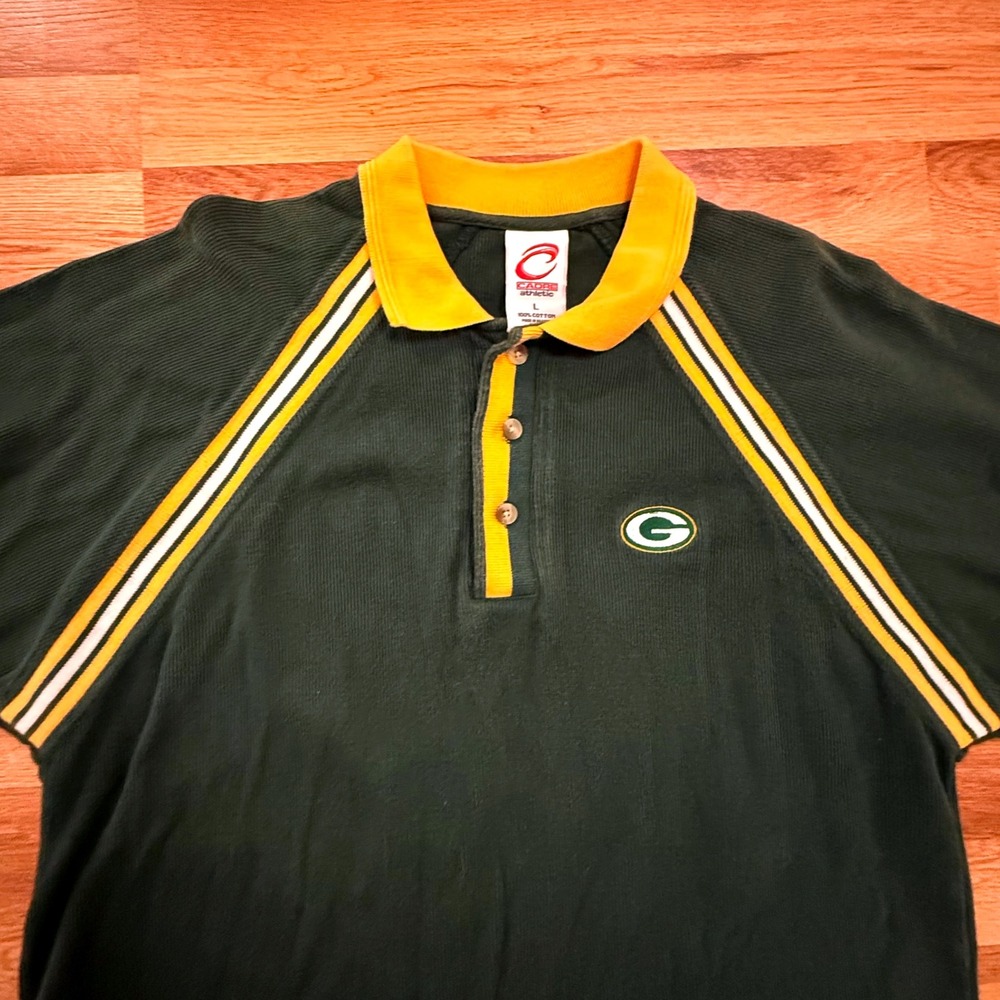 Vintage Green Bay Packers Cadre‎ Athletic Polo Shirt L Green Gold Cotton Retro - Picture 2 of 5